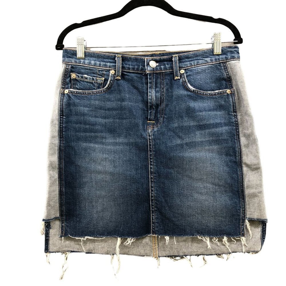 7 For All Mankind Jean Skirt Size 29 Blue Denim Raw‎ Hem High Low Mini